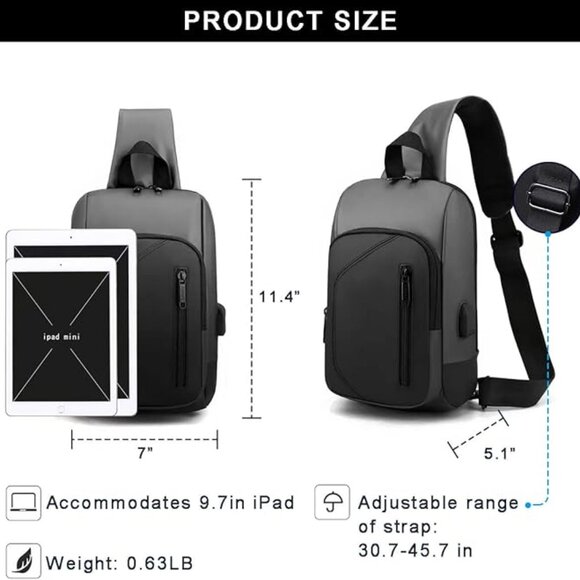 NEW! Water-Resistant Crossbody/Shoulder Bag w/USB Cord & Port and Padded Back - Picture 2 of 15